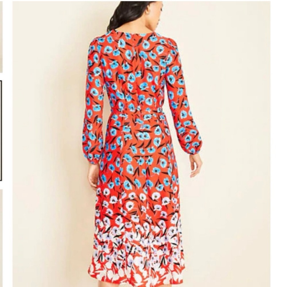 Ann Taylor Floral Red Poppyseed print Midi Dress 00P NWOT - Picture 3 of 10